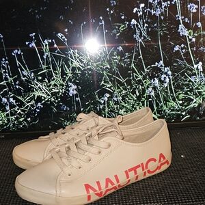 Nautica Beige Sneakers with Red Logo